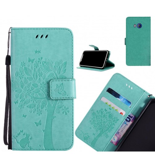 HTC U11 case leather wallet case embossed cat & tree pattern