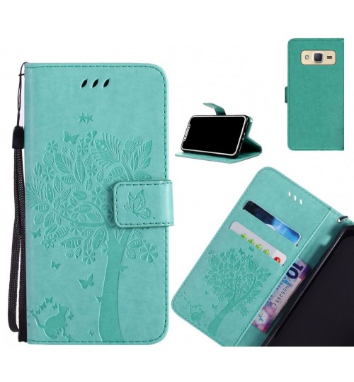 Galaxy J2 case leather wallet case embossed cat & tree pattern