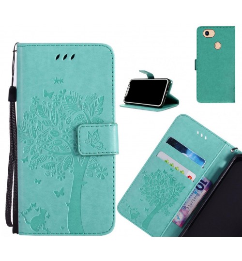 Oppo A75 case leather wallet case embossed cat & tree pattern