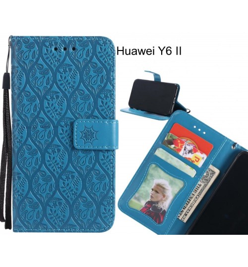 Huawei Y6 II Case Leather Wallet Case embossed sunflower pattern