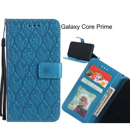 Galaxy Core Prime Case Leather Wallet Case embossed sunflower pattern