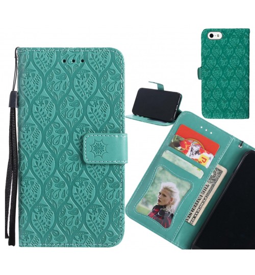 IPHONE 5 Case Leather Wallet Case embossed sunflower pattern