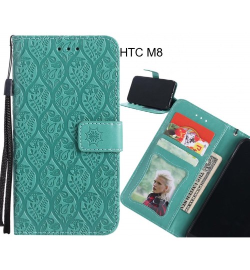 HTC M8 Case Leather Wallet Case embossed sunflower pattern