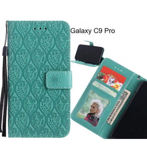 Galaxy C9 Pro Case Leather Wallet Case embossed sunflower pattern