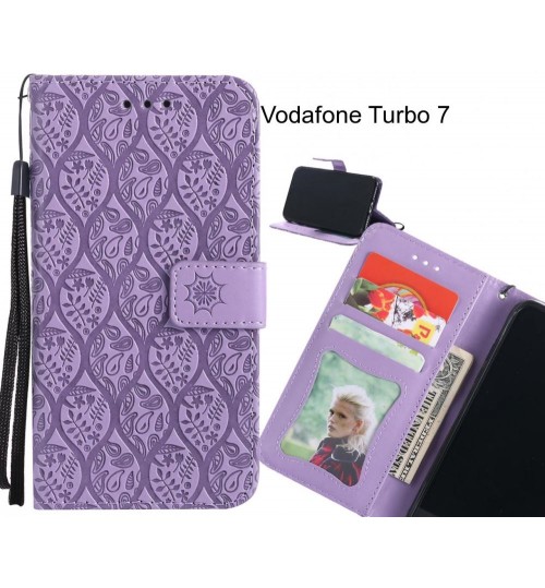 Vodafone Turbo 7 Case Leather Wallet Case embossed sunflower pattern