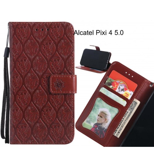 Alcatel Pixi 4 5.0 Case Leather Wallet Case embossed sunflower pattern