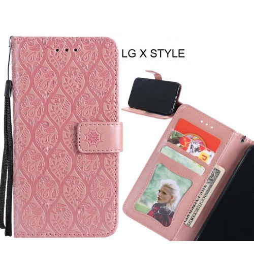 LG X STYLE Case Leather Wallet Case embossed sunflower pattern
