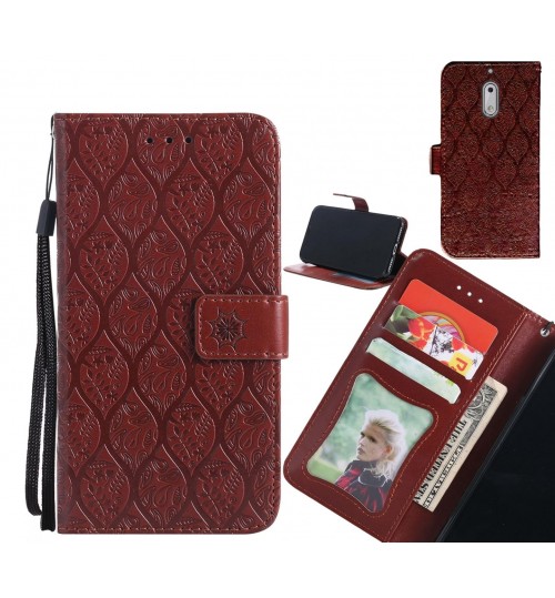 Nokia 6 Case Leather Wallet Case embossed sunflower pattern