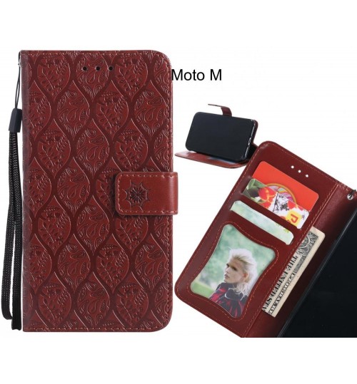 Moto M Case Leather Wallet Case embossed sunflower pattern