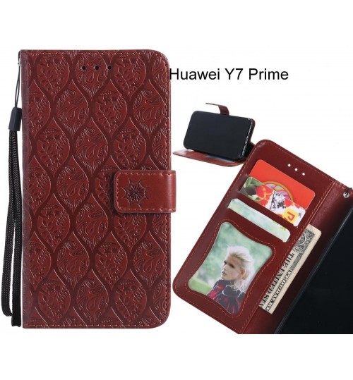 Huawei Y7 Prime Case Leather Wallet Case embossed sunflower pattern