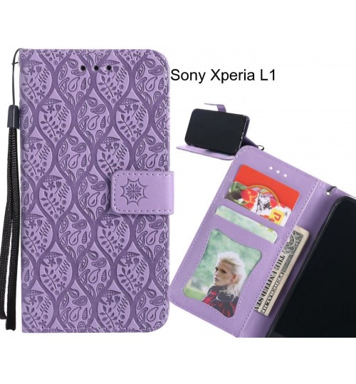 Sony Xperia L1 Case Leather Wallet Case embossed sunflower pattern
