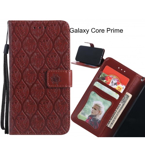 Galaxy Core Prime Case Leather Wallet Case embossed sunflower pattern