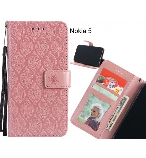 Nokia 5 Case Leather Wallet Case embossed sunflower pattern