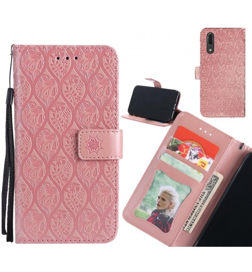 Huawei P20 Case Leather Wallet Case embossed sunflower pattern