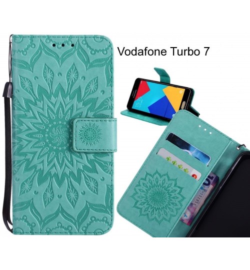 Vodafone Turbo 7 Case Leather Wallet case embossed sunflower pattern