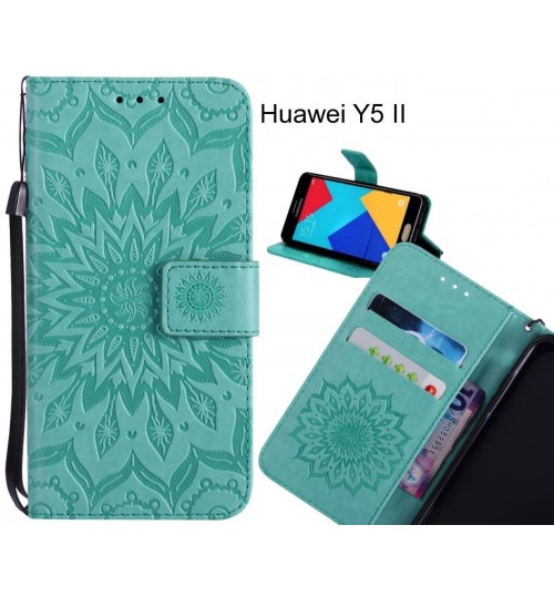 Huawei Y5 II Case Leather Wallet case embossed sunflower pattern