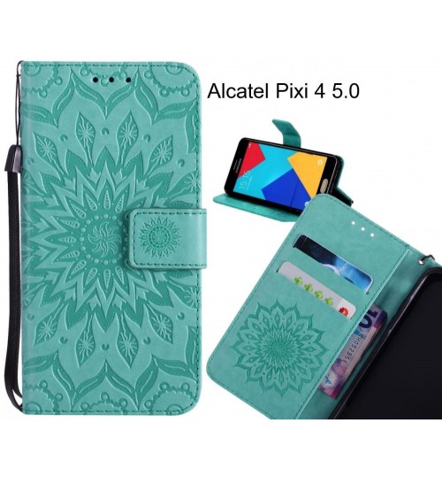 Alcatel Pixi 4 5.0 Case Leather Wallet case embossed sunflower pattern