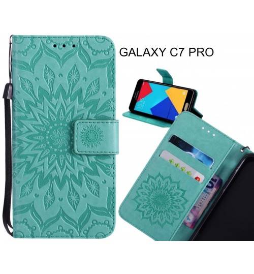 GALAXY C7 PRO Case Leather Wallet case embossed sunflower pattern