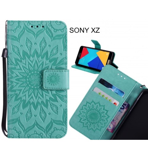 SONY XZ Case Leather Wallet case embossed sunflower pattern