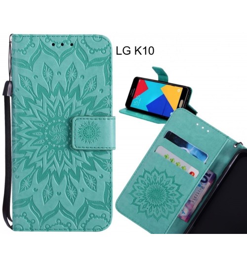 LG K10 Case Leather Wallet case embossed sunflower pattern