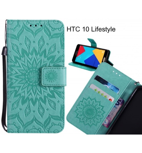 HTC 10 Lifestyle Case Leather Wallet case embossed sunflower pattern