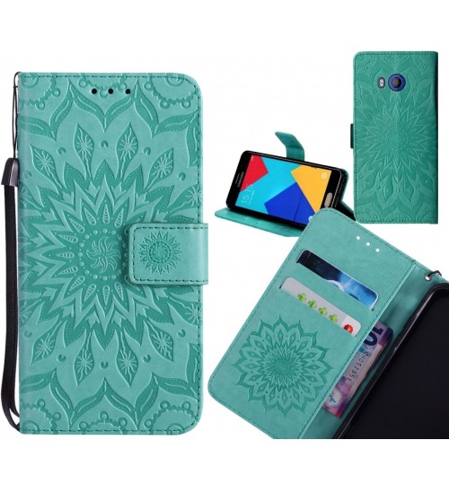 HTC U11 Case Leather Wallet case embossed sunflower pattern