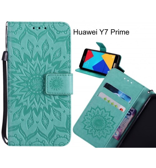 Huawei Y7 Prime Case Leather Wallet case embossed sunflower pattern