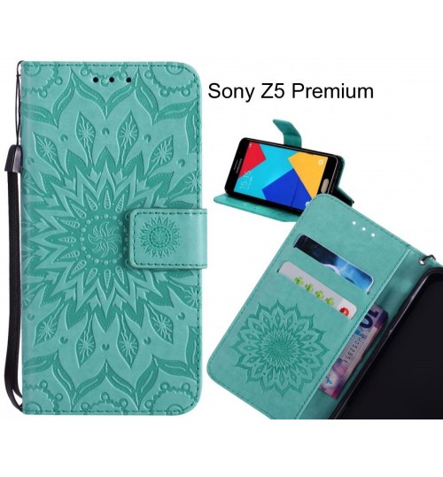 Sony Z5 Premium Case Leather Wallet case embossed sunflower pattern