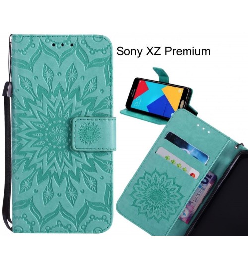 Sony XZ Premium Case Leather Wallet case embossed sunflower pattern
