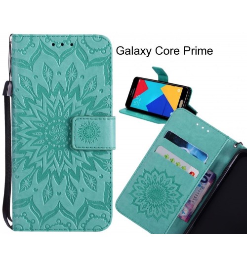 Galaxy Core Prime Case Leather Wallet case embossed sunflower pattern