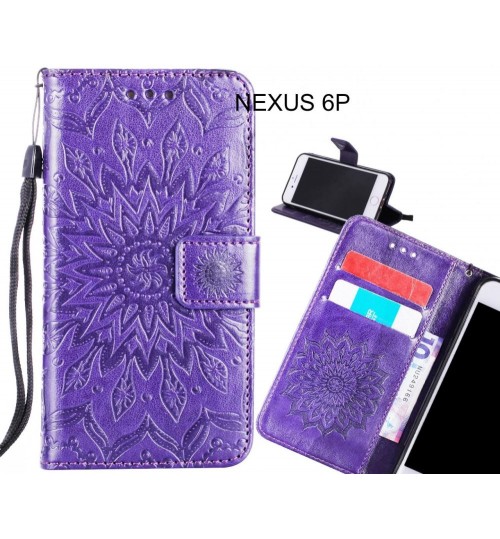 NEXUS 6P Case Leather Wallet case embossed sunflower pattern