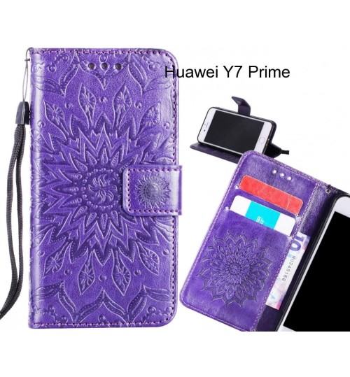 Huawei Y7 Prime Case Leather Wallet case embossed sunflower pattern