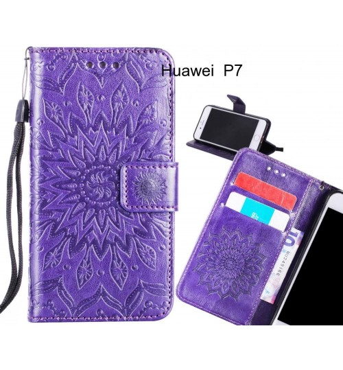 Huawei  P7 Case Leather Wallet case embossed sunflower pattern