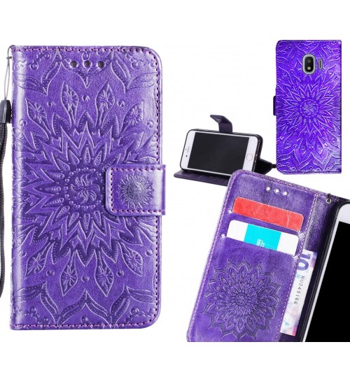 Galaxy J2 Pro Case Leather Wallet case embossed sunflower pattern