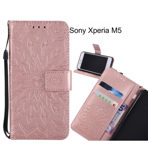 Sony Xperia M5 Case Leather Wallet case embossed sunflower pattern