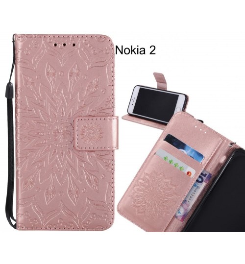Nokia 2 Case Leather Wallet case embossed sunflower pattern