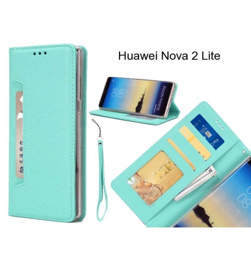Huawei Nova 2 Lite Case Silk Texture Leather Wallet Case 4 Cards 1 Id Magnet - Green