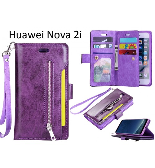 Huawei Nova 2i Case 10 Cards Slots Wallet Leather Case With Zip - Purple