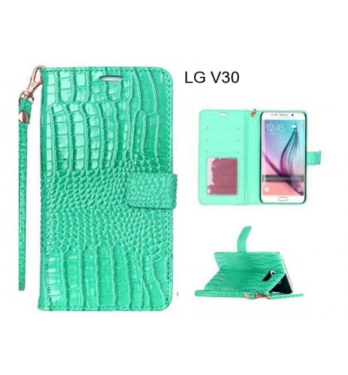 Lg V30 Case Croco Wallet Leather Case - Green