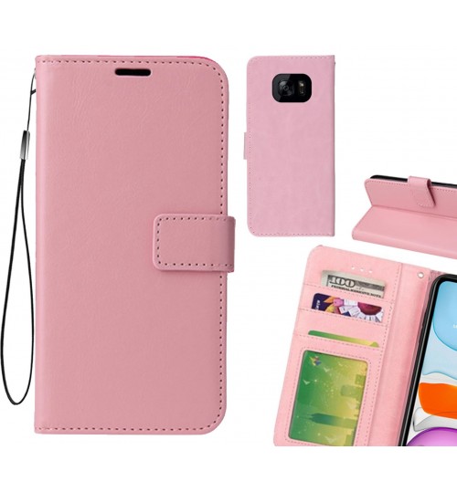 Galaxy S7 Edge Case Fine Leather Wallet Case - Pink