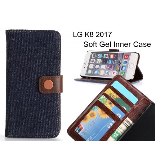 Lg K8 2017  Case Ultra Slim Retro Jeans Wallet Case - Black
