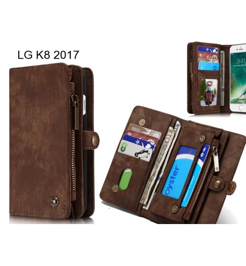 LG K8 2017 Case Retro leather case multi cards cash pocket & zip