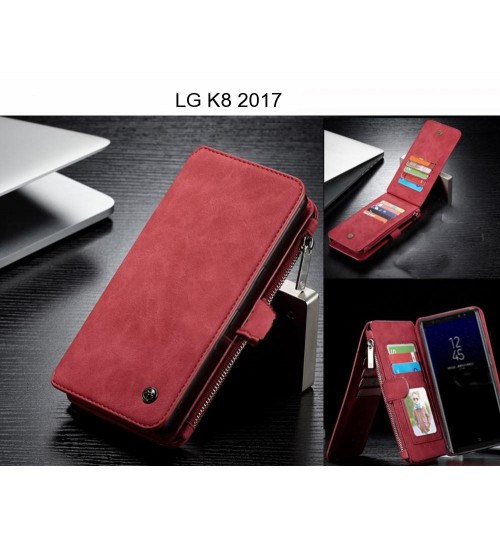 Lg K8 2017 Case Retro Flannelette Leather Case Multi Cards Zipper - Red