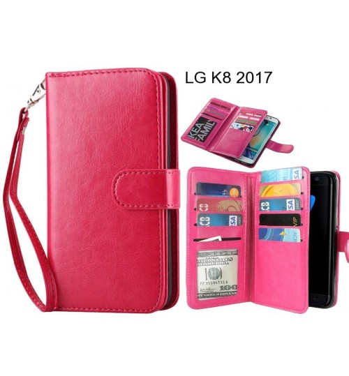Lg K8 2017 Case Double Wallet Leather Case 9 Card Slots - Hot Pink