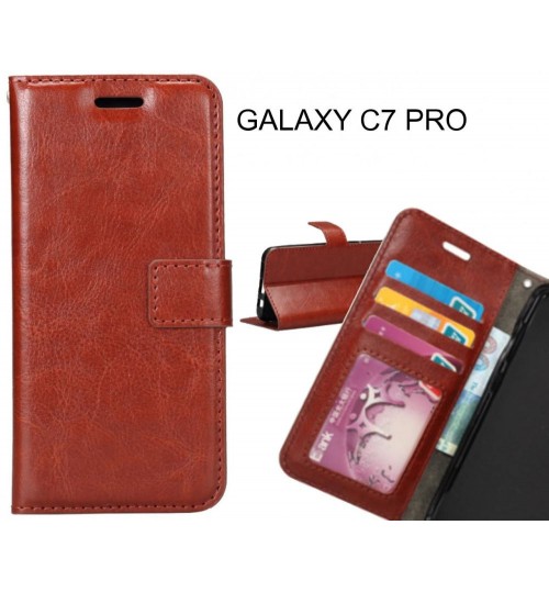 Galaxy C7 Pro Case Wallet Leather Magnetic Smart Flip Folio Case - Brown