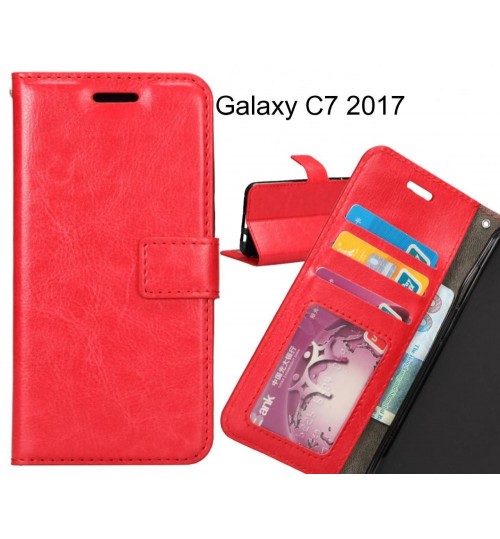 Galaxy C7 2017 Case Wallet Leather Magnetic Smart Flip Folio Case - Red