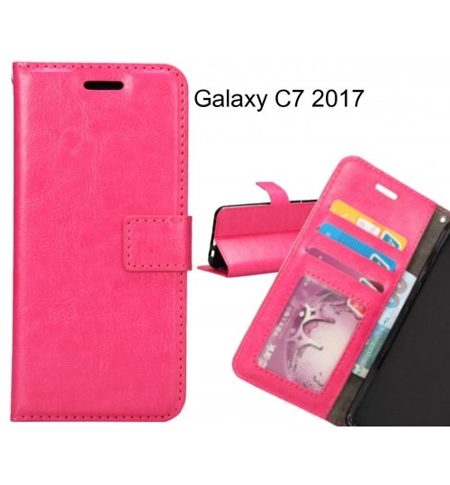 Galaxy C7 2017 Case Wallet Leather Magnetic Smart Flip Folio Case - Hot Pink
