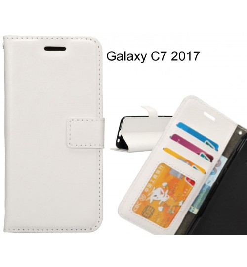 Galaxy C7 2017 Case Wallet Leather Magnetic Smart Flip Folio Case - White
