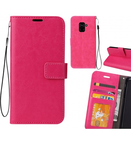 Galaxy A8 (2018) Case Wallet Leather Magnetic Smart Flip Folio Case - Hot Pink