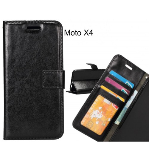 Moto X4 Case Wallet Leather Magnetic Smart Flip Folio Case - Black